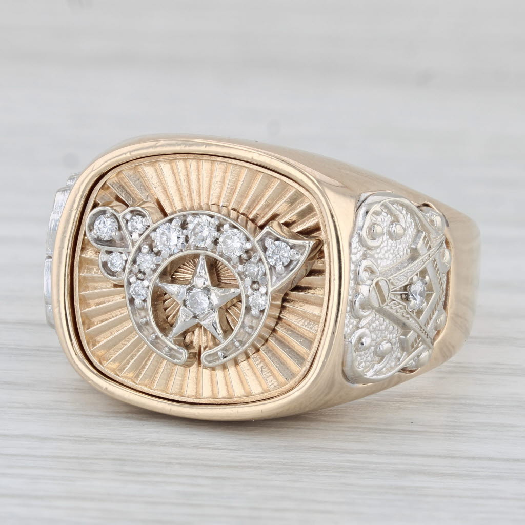 0.23ctw Diamond Shriners Signet Ring 14k Gold Masonic Scottish Rite Blue Lodge