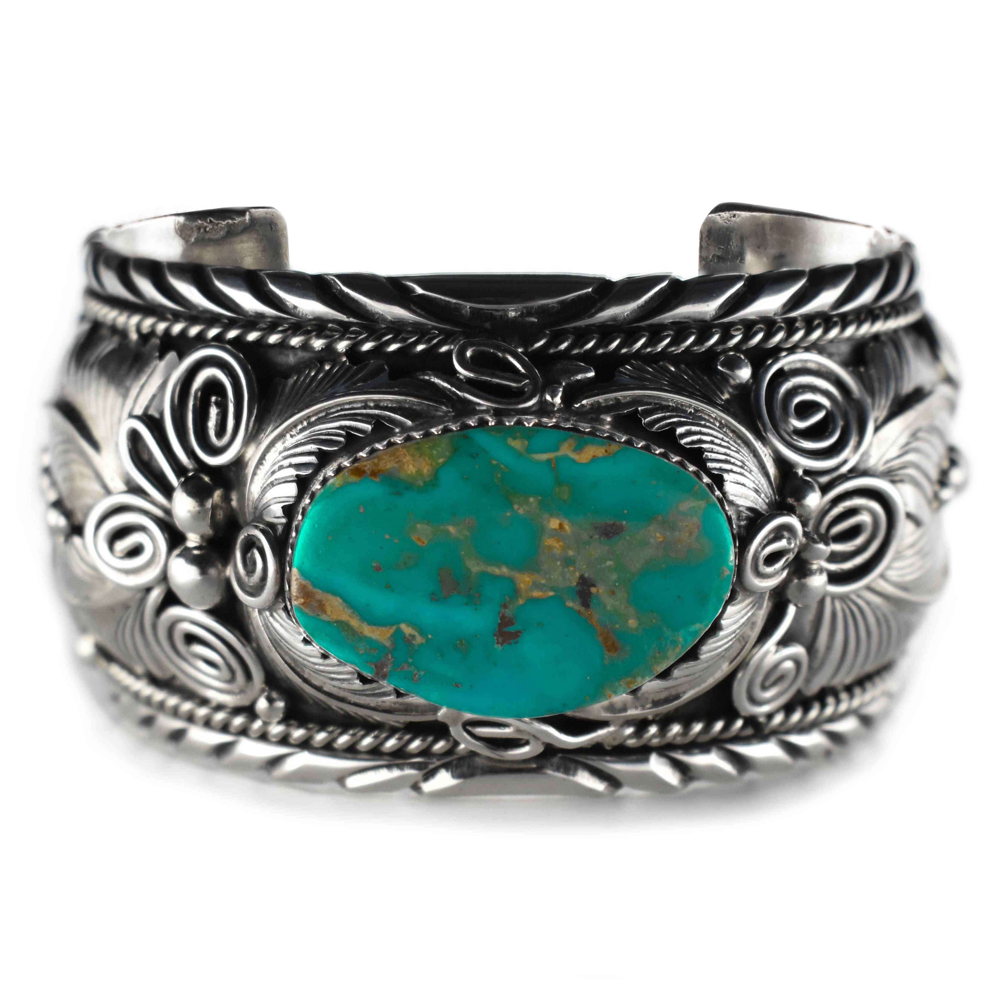 Turquoise Mountain Feathers & Stars Cuff by Terry Martinez - Rediscovered Vintage