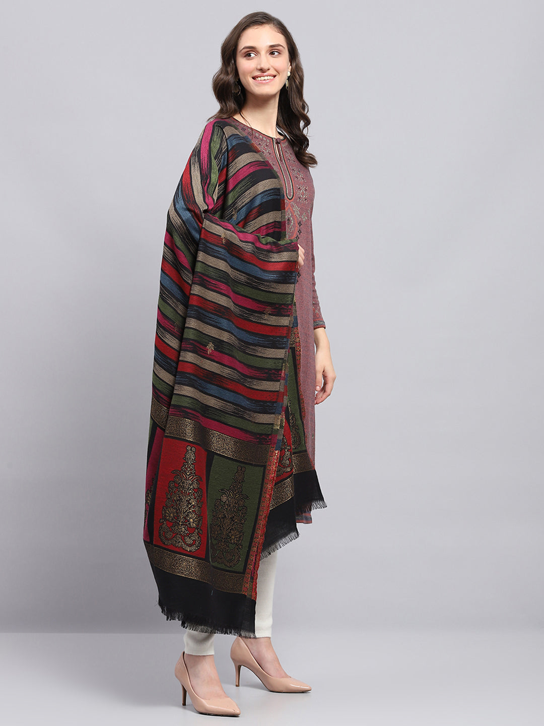 Women Multicolor Self Design Shawl