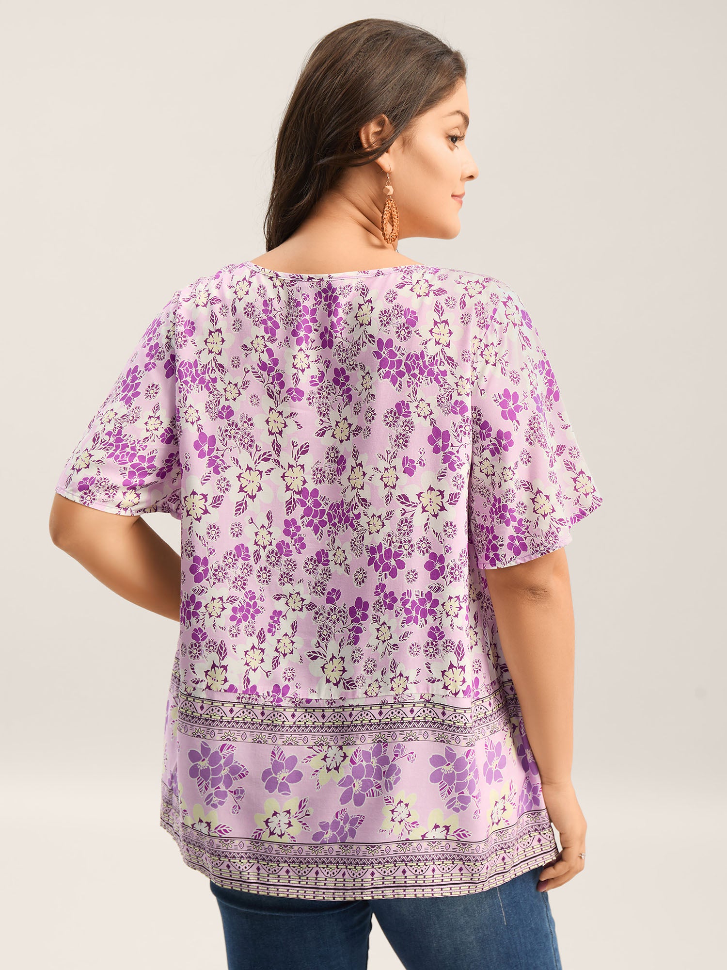 Floral Print Neck Tie Flowy Blouse