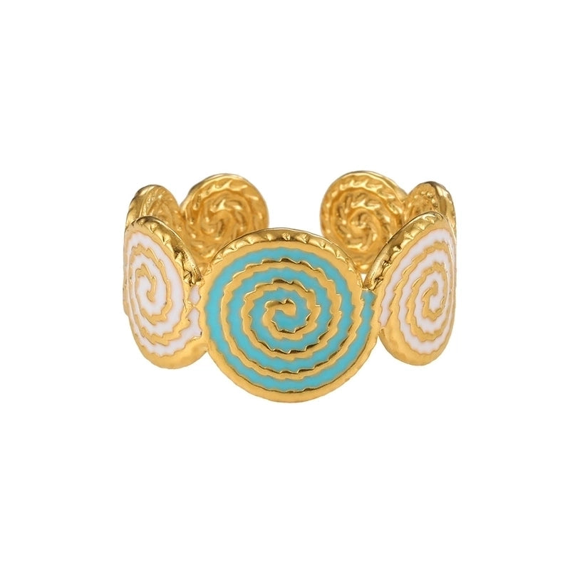Vintage Style Color Block Stainless Steel 18K Gold Plated Plating Open Rings