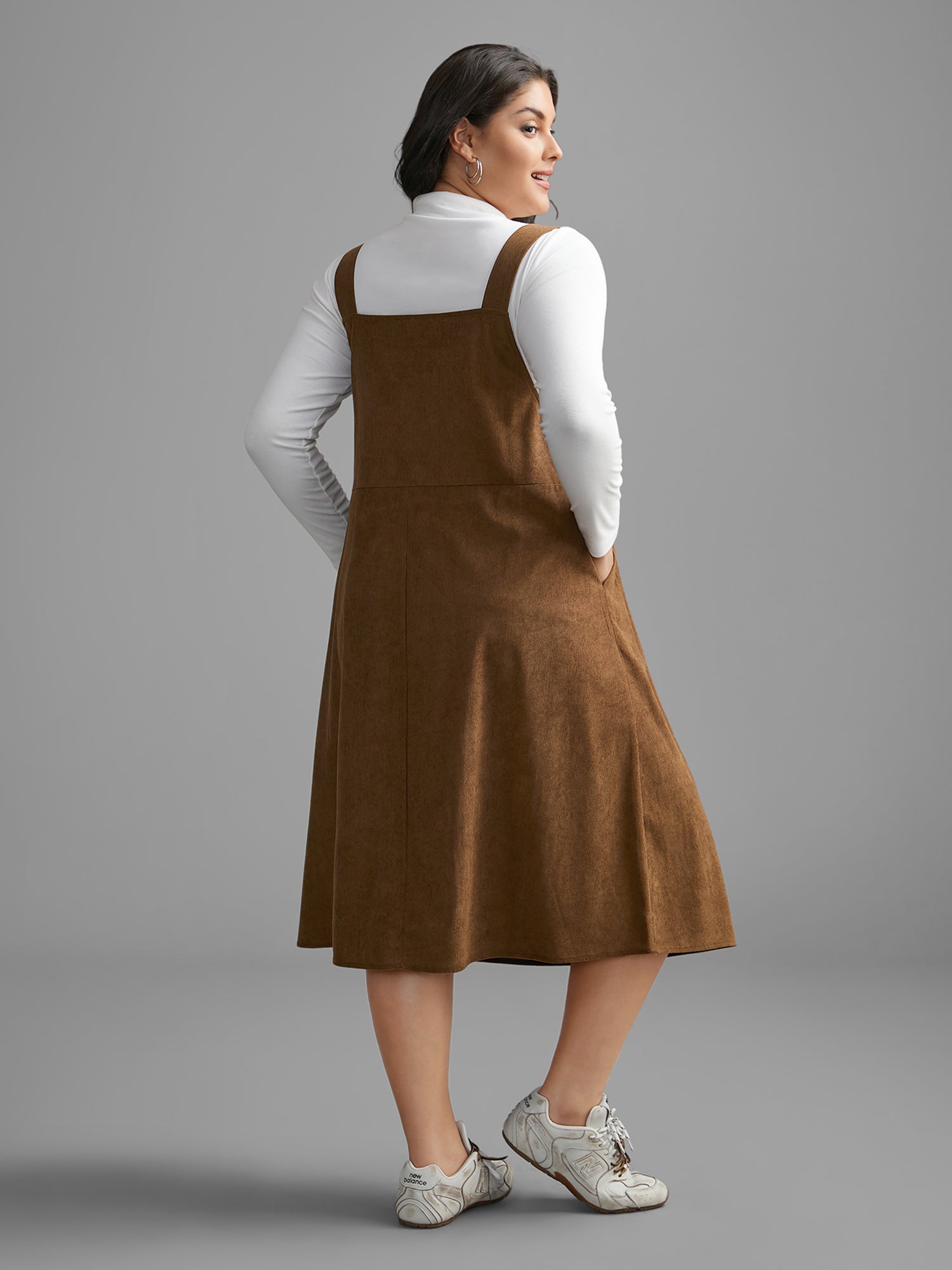 Corduroy Patched Pocket Button Detail Dress