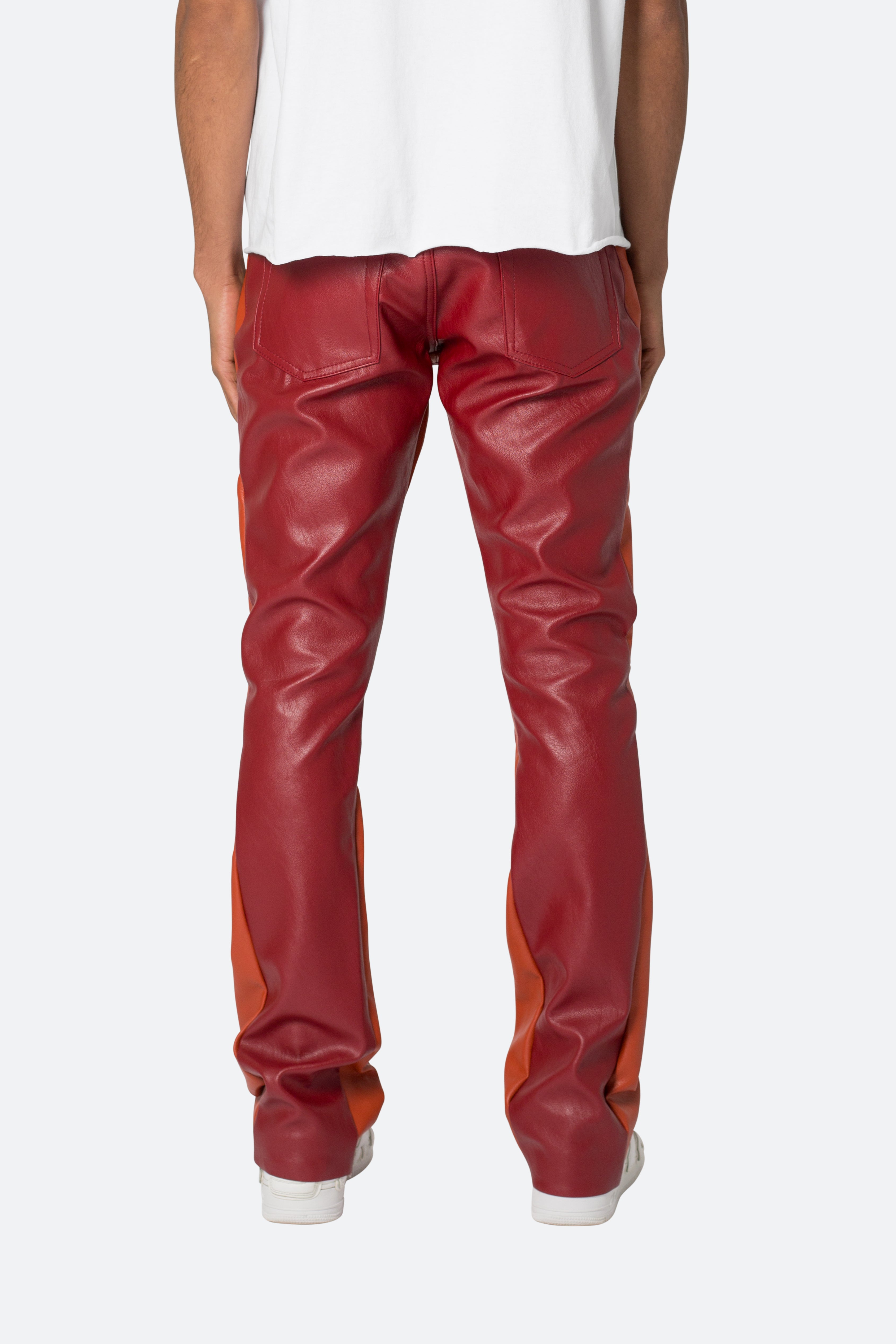 B518 Leather Flare Pants - Red/Orange