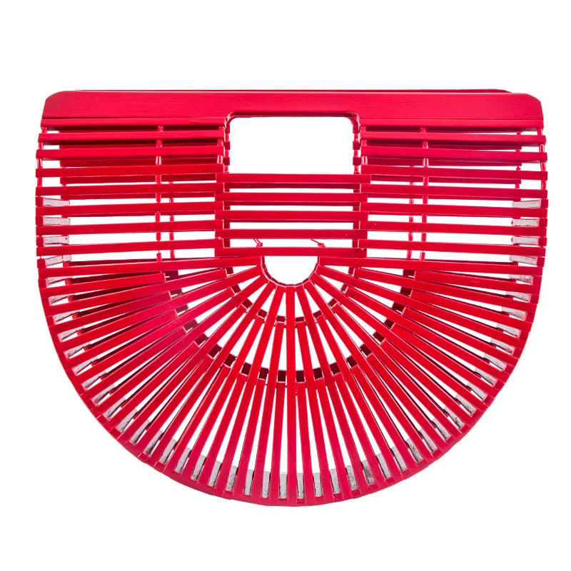Women's Medium Bamboo Solid Color Vacation Beach Open Beach Bag