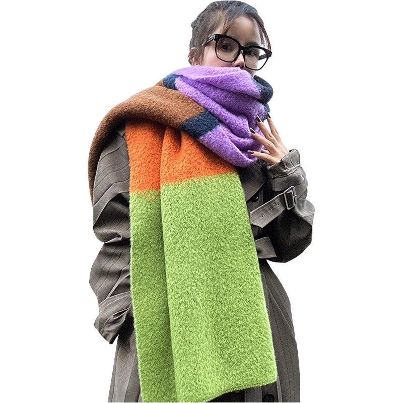 Autumn And Winter New Dopamine Contrast Color Rainbow Thickened Warm High-grade Scarf Long Minimalist Scarf