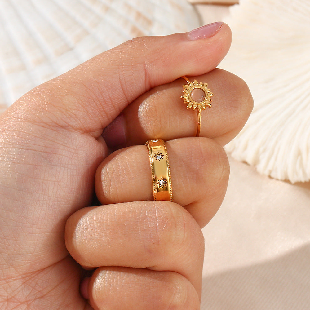 Minimalist Women Circle Geometric Stainless Steel 18K Gold Plated Rings