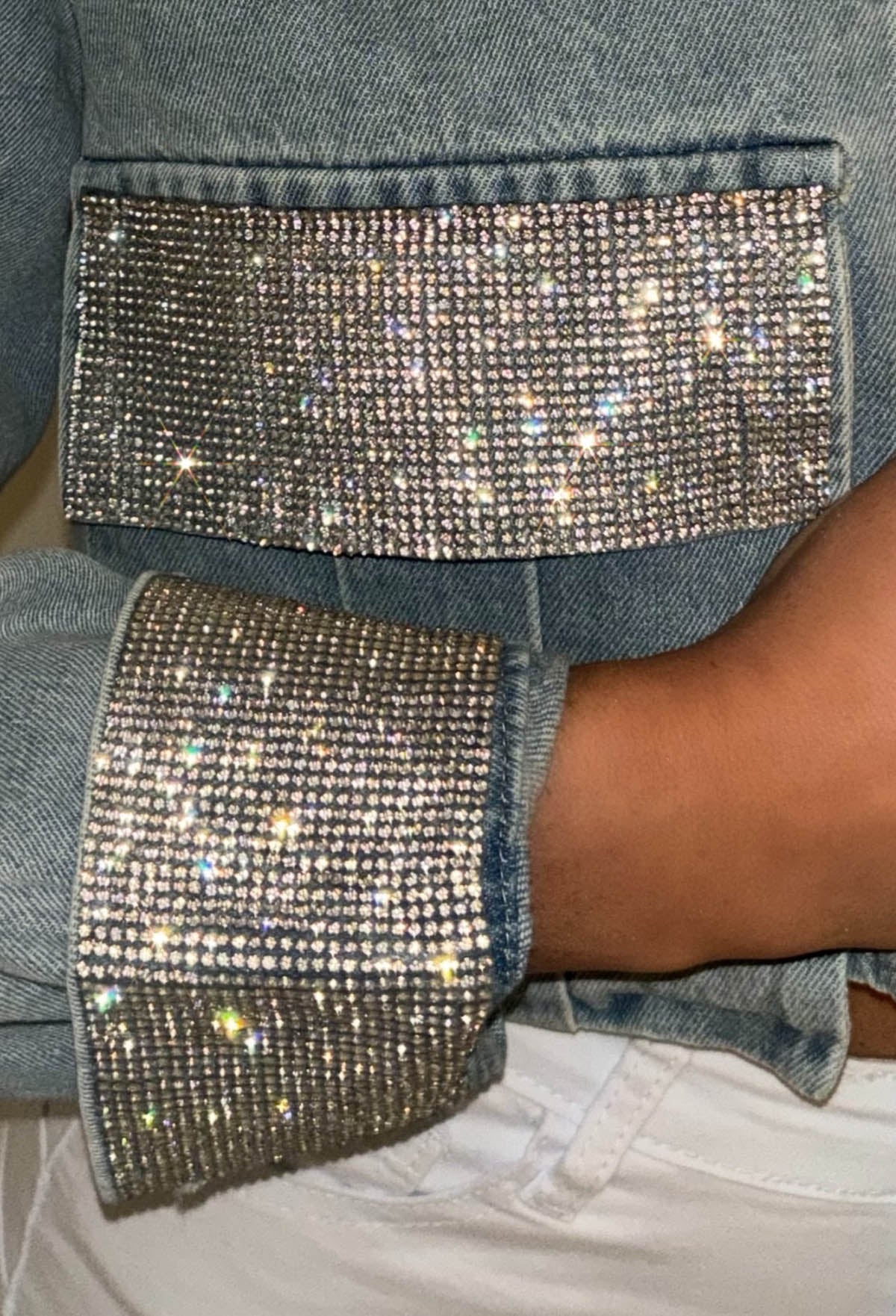Malibu Mirage Mid Wash Diamante Embellished Cropped Denim Jacket