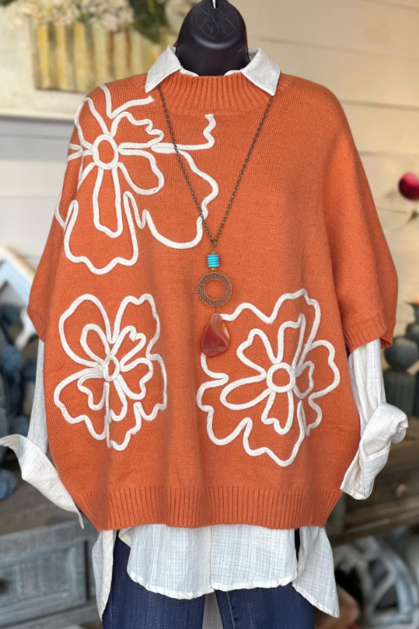 Oversized Floral Embroidered Sweater