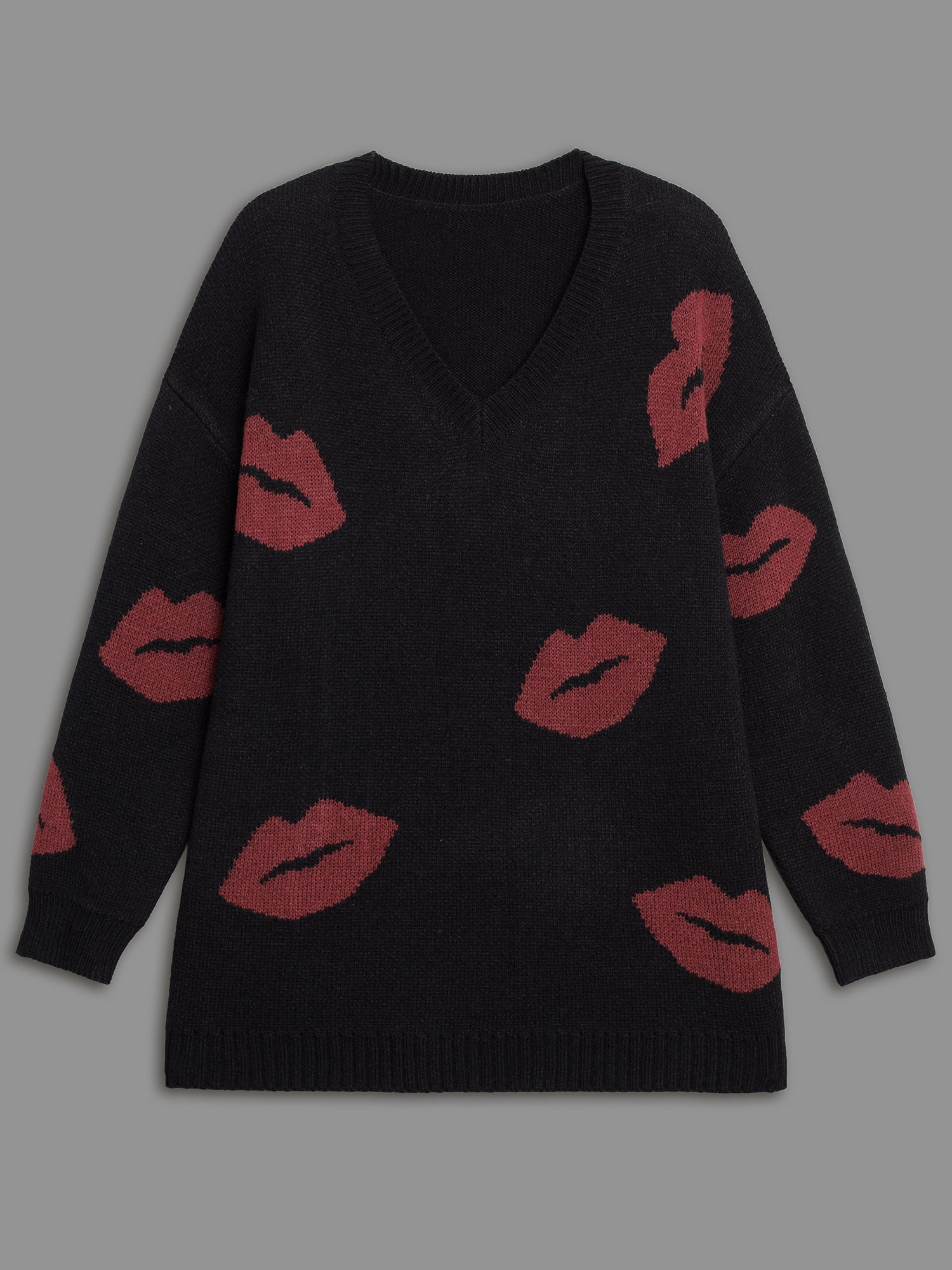 Lip Print Contrast Knit Pullover