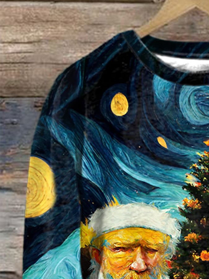 Retro Christmas Starry Night Christmas Tree Print Sweatshirt