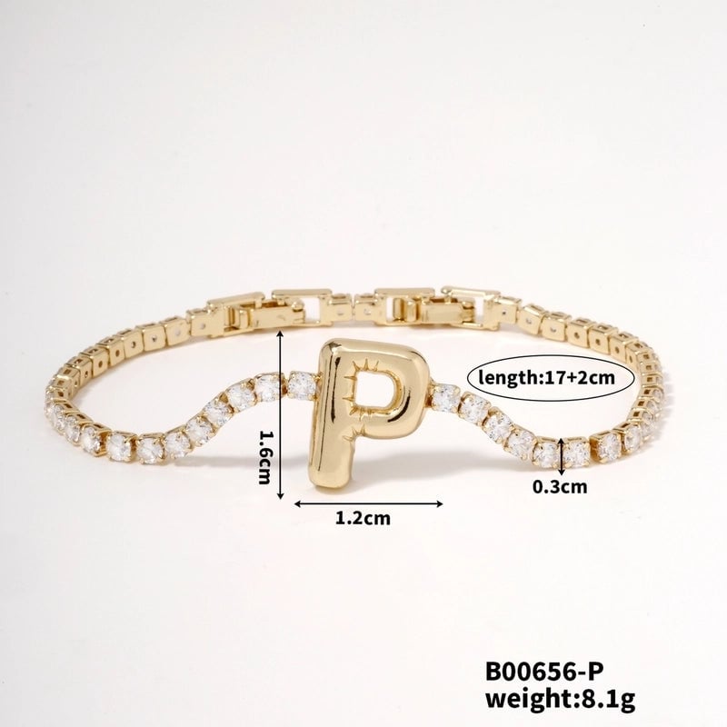 304 Stainless Steel Copper K Gold Plated Minimalist Classic Style Plating Inlay Letter Zircon Bracelets