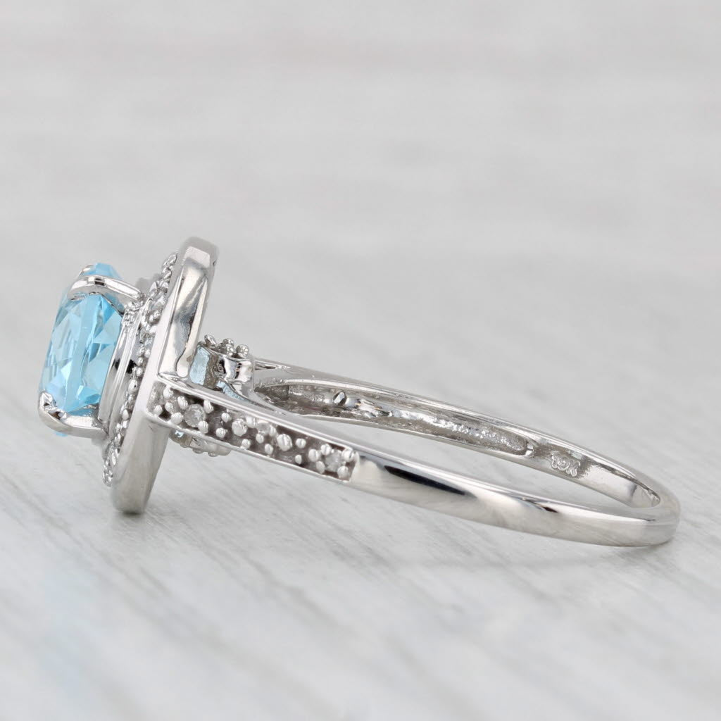 2.33ctw Blue Topaz Diamond Halo Ring 10k White Gold Size 9
