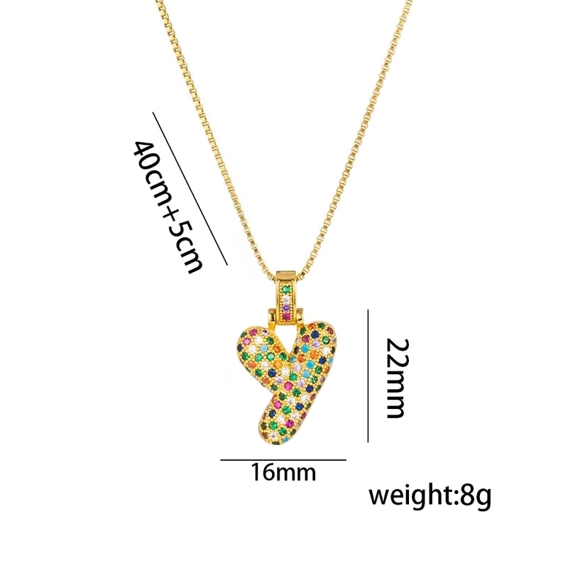 Titanium Steel 18K Gold Plated Minimalist Inlay Letter Zircon Pendant Necklace
