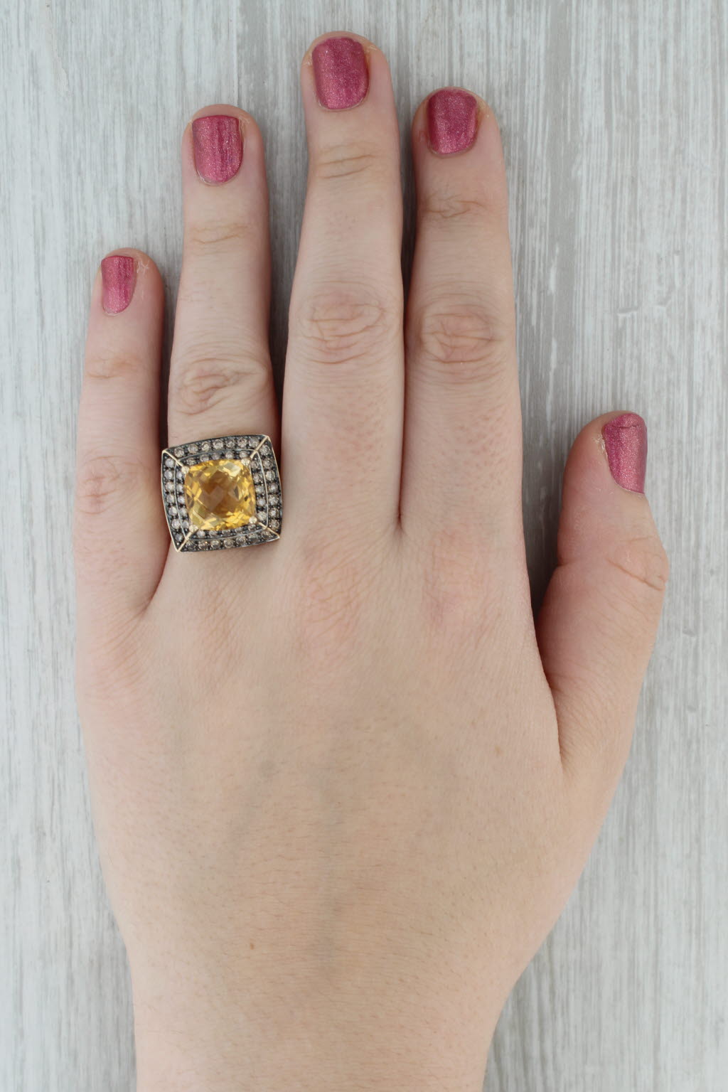 8.25ctw Citrine Champagne Diamond Halo Ring 14k Yellow Gold Size 8 Cocktail