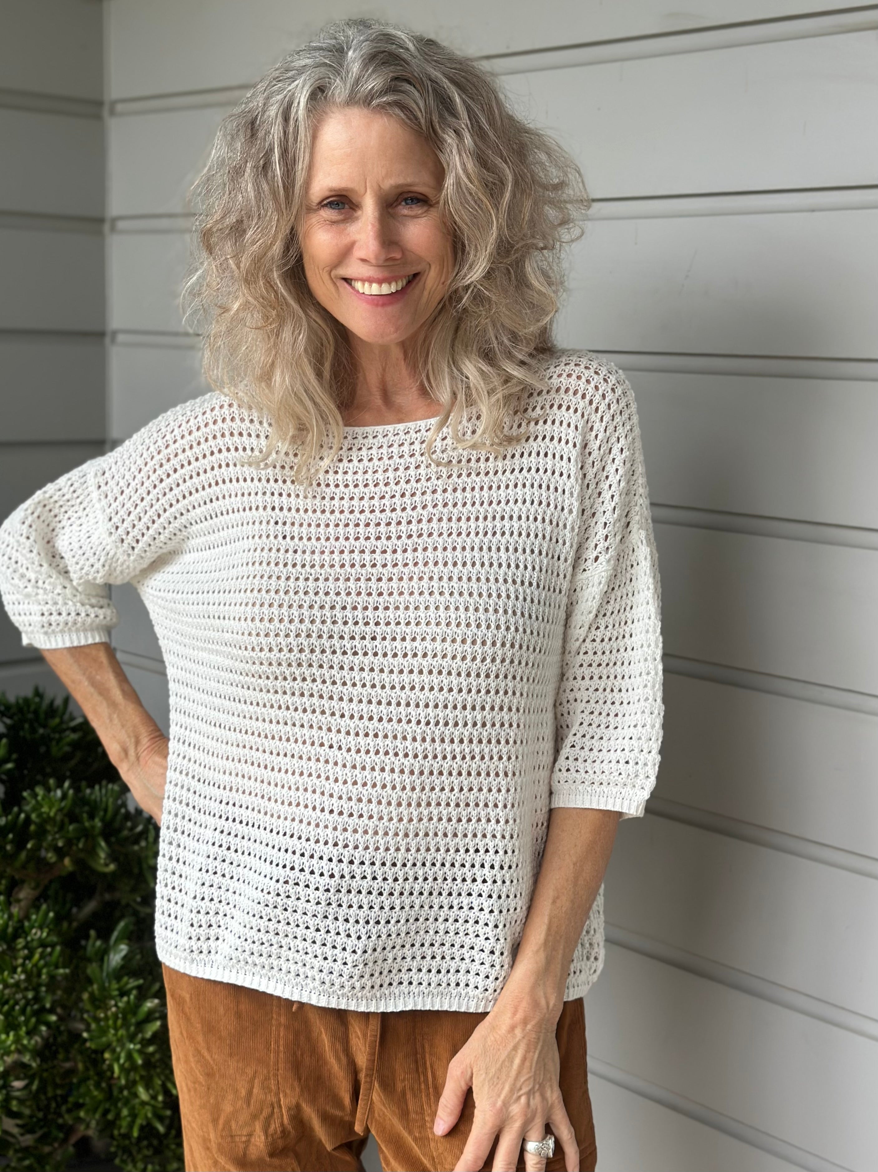 alex top - white cotton pointelle