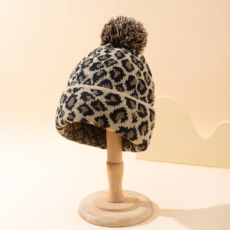Women's Retro Hairball Leopard Eaveless Wool Cap