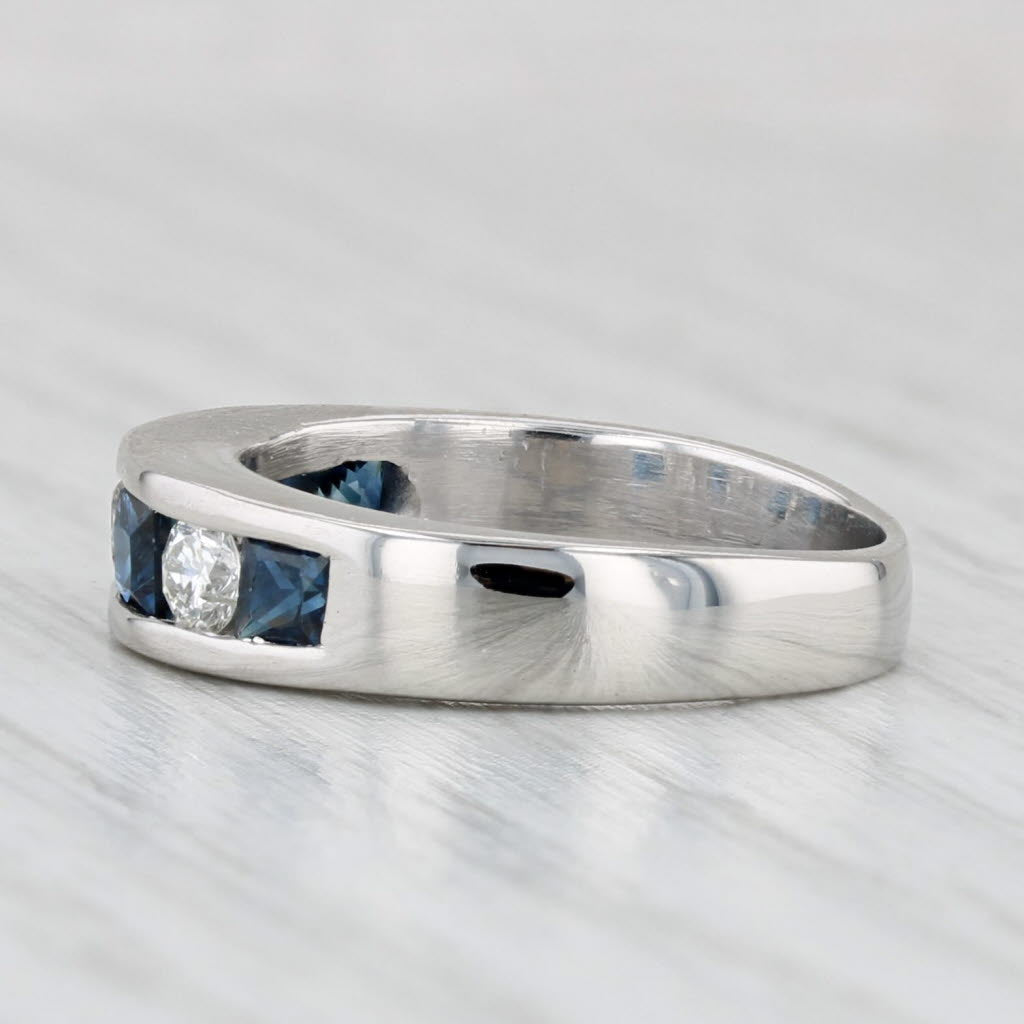 1ctw Blue Sapphire Diamond Ring 950 Platinum Wedding Band Size 4.5-4.75