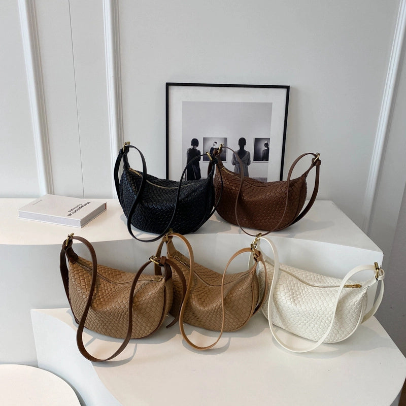 Women's Medium Pu Leather Solid Color Basic Classic Style Dumpling Shape Zipper Underarm Bag