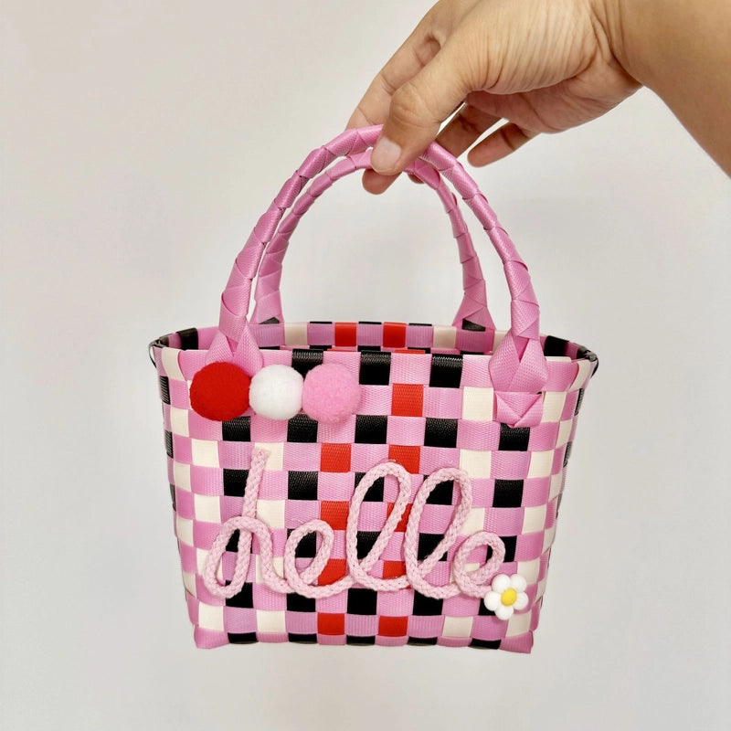 Women's PVC Color Block Plaid Vacation Weave Square Open Square Bag