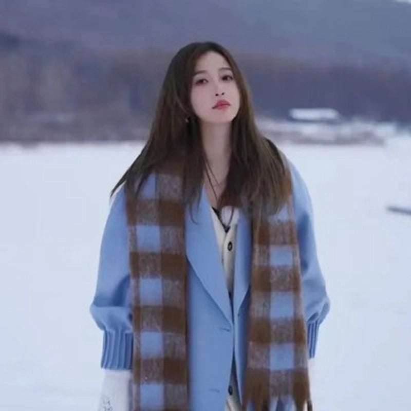 Macaron Color AC New Color Matching Mohair Extra-large Thickened Scarf Women's Plaid Winter Large Shawl Scarf