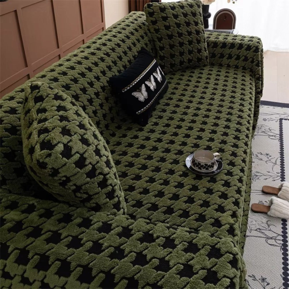 Houndstooth Plush Sofa Cover