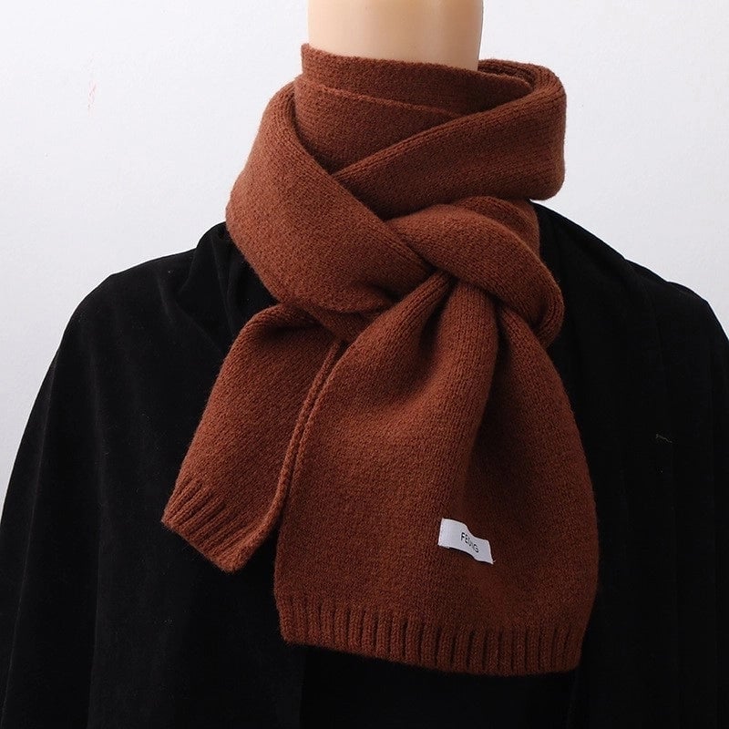 Warm Solid Color Scarf Women's Autumn And Winter Solid Color Patch Fashionable Student's New Knitted Small Scarf