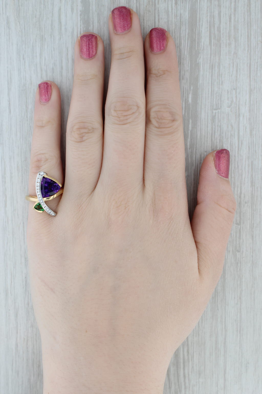 Krementz 3.32ctw Amethyst Chrome Diopside Ring 18k Yellow Gold Platinum Size 7