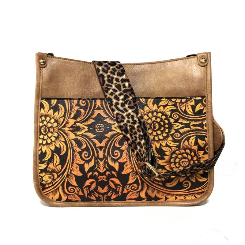Women's Medium Pu Leather Solid Color Leopard Streetwear Zipper Crossbody Bag