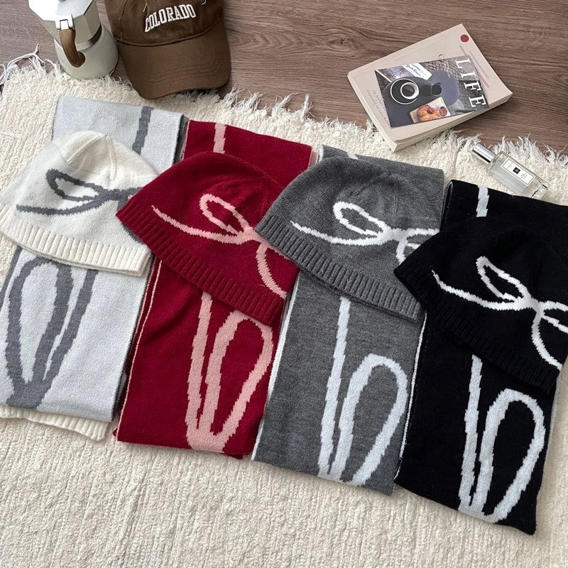 Women's Casual Minimalist Bow Knot Polyester Scarf Hat Wool Cap