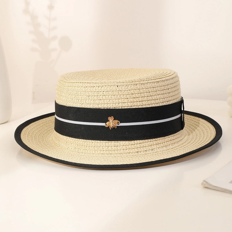 Unisex Hawaiian Vacation Solid Color Flat Eaves Straw Hat