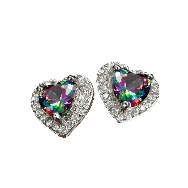 Minimalist Heart Copper Artificial Gemstones Earrings Ear Studs