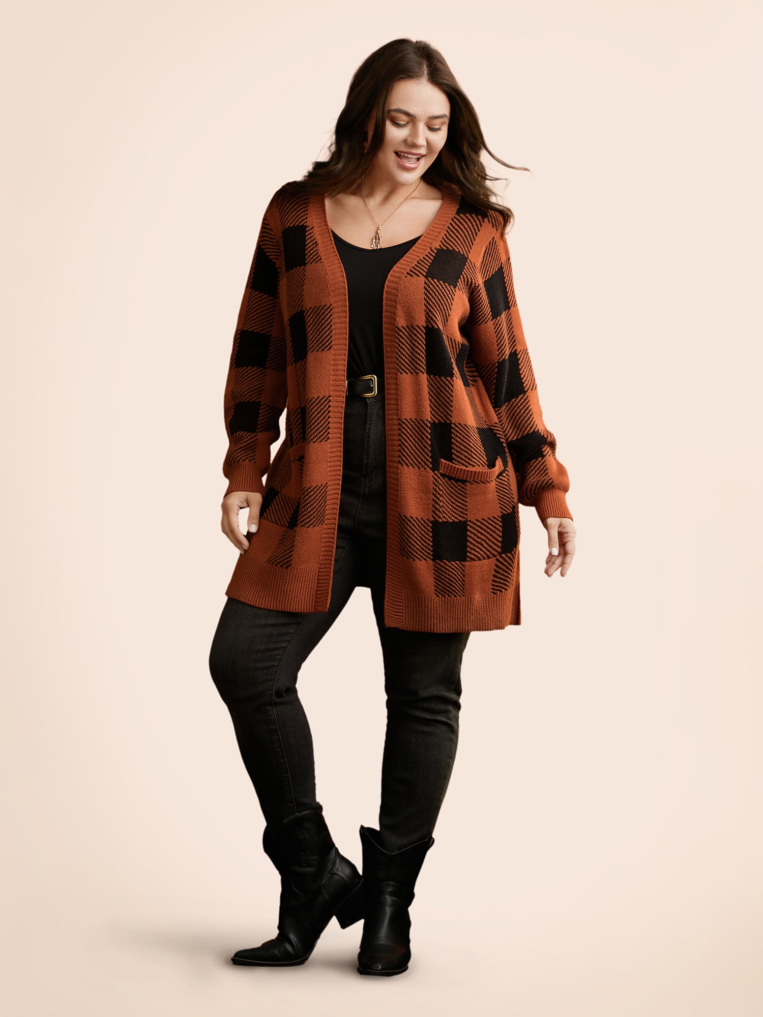 Supersoft Essentials Plaid Open Cardigan