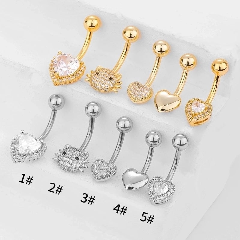 1 Piece Belly Rings Minimalist Classic Style Heart Shape Cat 316L Stainless Steel  Plating Inlay Zircon 14K Gold Plated Belly Rings