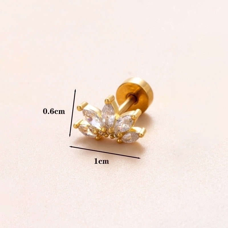 1 Piece Classic Style Insect Flower Polishing Plating Inlay Stainless Steel Copper Zircon 18k Gold Plated Ear Studs