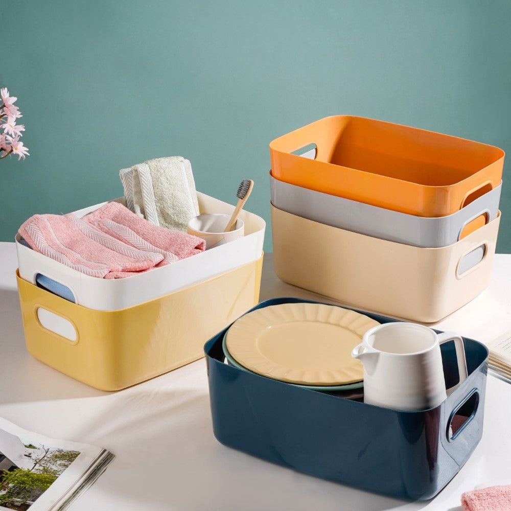 Multipurpose Storage Basket Beige Set Of 2 11 Inch