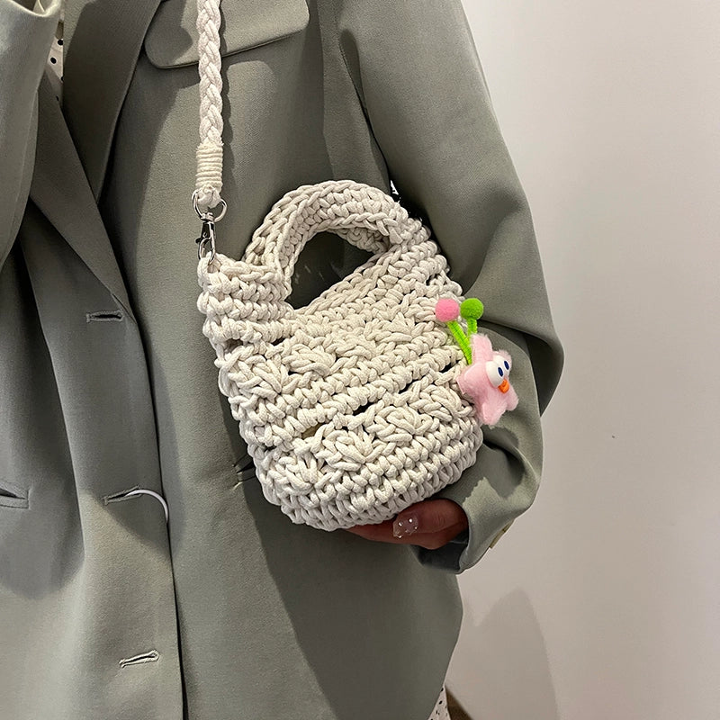 Women's Medium Braid Solid Color Cute Basic Weave Open Crossbody Bag