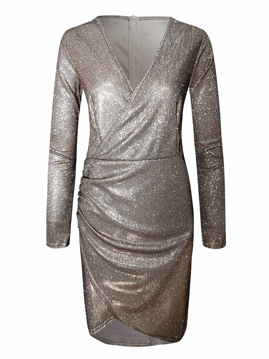 V-Neck Irregular Sequin Party Dress(9 colors)