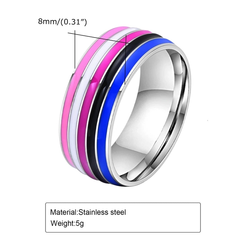 304 Stainless Steel Minimalist Epoxy Color Block Rings