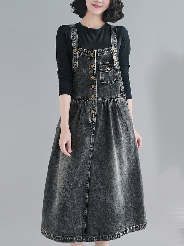 Original Sleeveless With Pocket Denim Dress