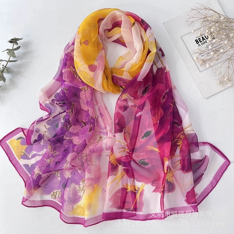 Women's Vacation Color Block Floral Polyester Silk Scarves