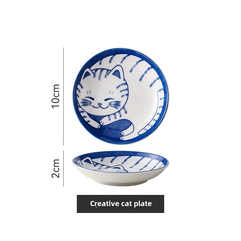 Cat Dish Cartoon Ceramic Dish Household Dining Table Dip Dish Soy Sauce Dish Hotpot Seasoning Dish Small Dish Seasoning Dish