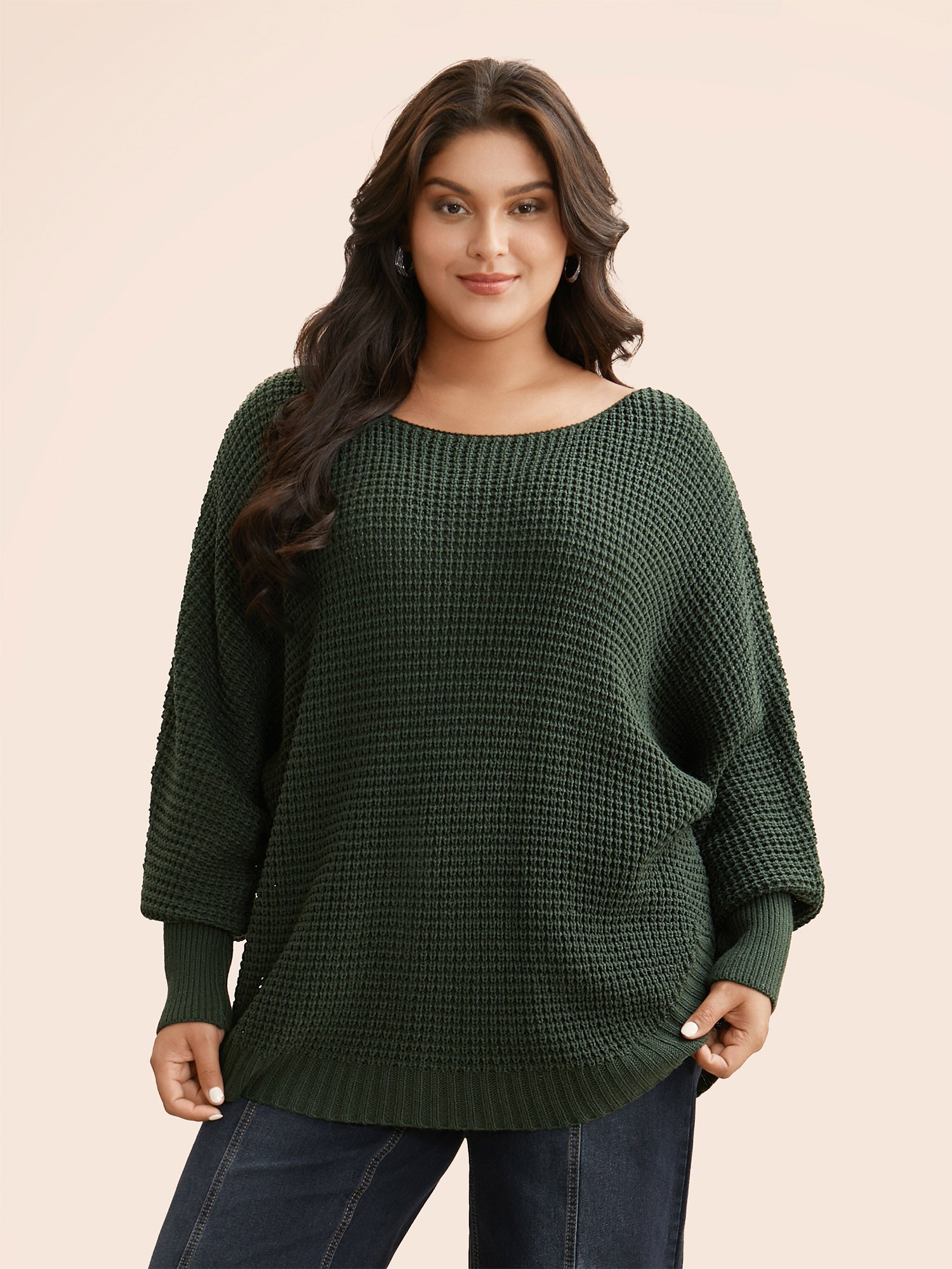 Texture Boat Neck Dolman Sleeve Pullover