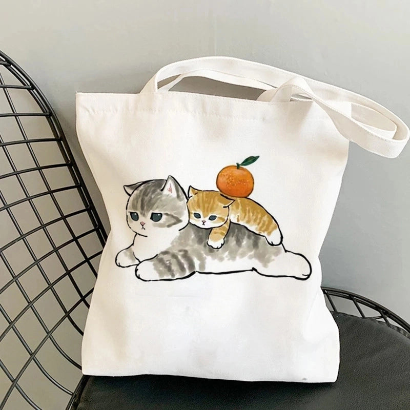 Unisex Canvas Cat Streetwear Square Open Canvas Bag