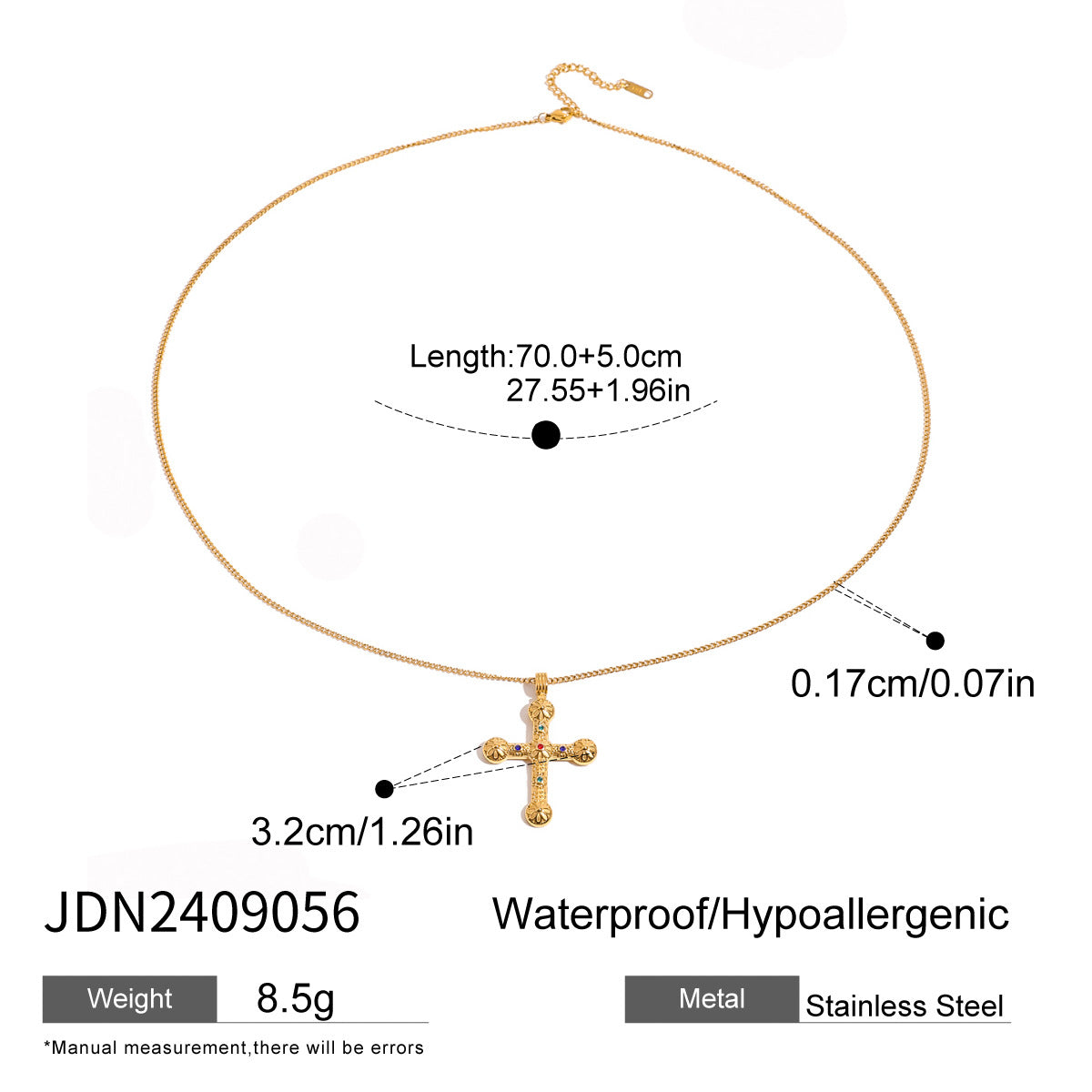 Stainless Steel Diamond Cross Necklace Niche Fashion Sweater Chain Titanium Steel Necklace
