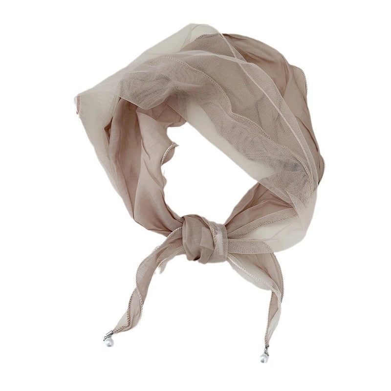 Pearl Lace Stitching Diamond Small Scarf Women's Spring And Autumn Professional  Small Scarf Headscarf Decorative Scarf