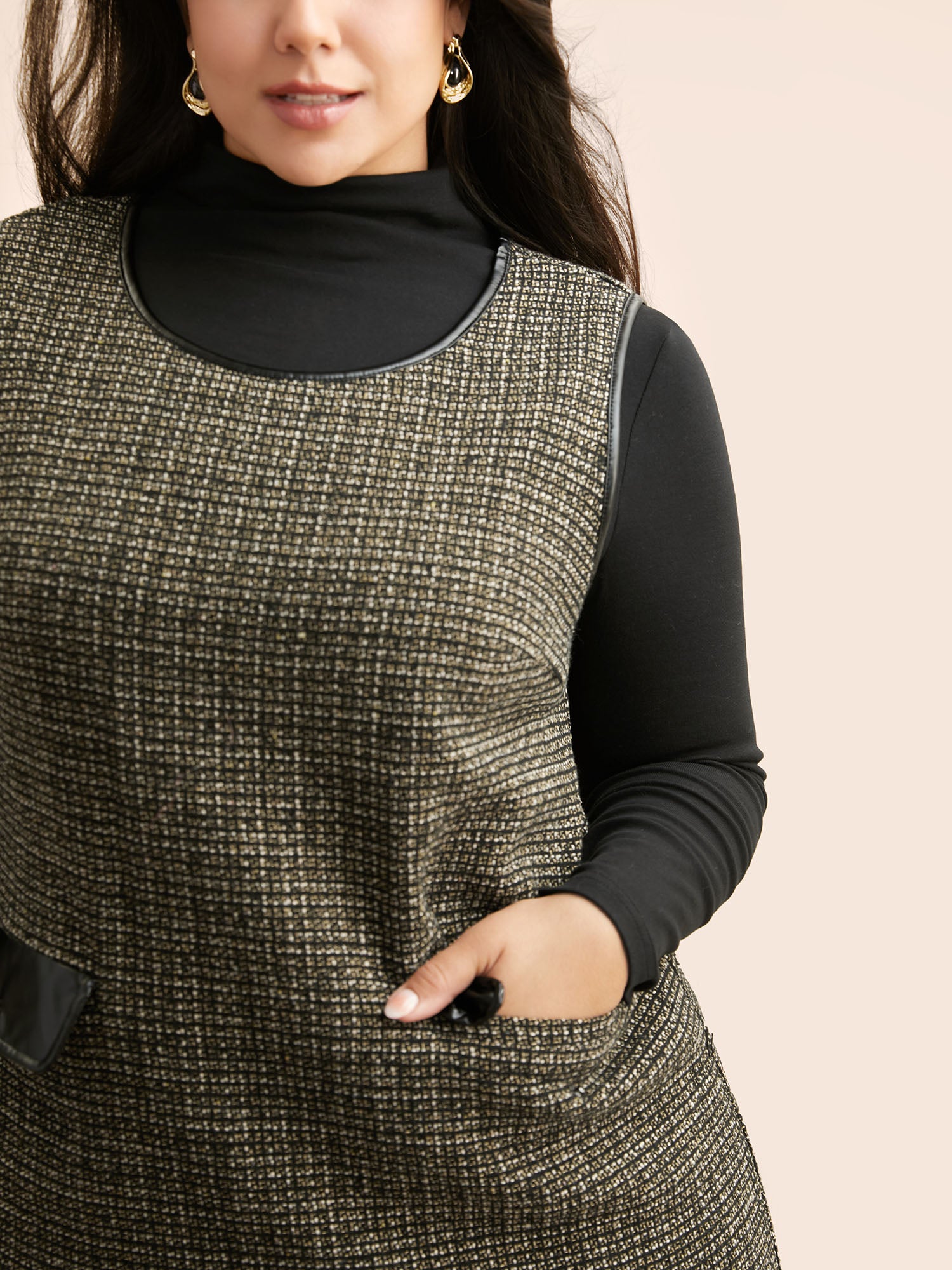 Tweed Patchwork Flap Pocket Dress