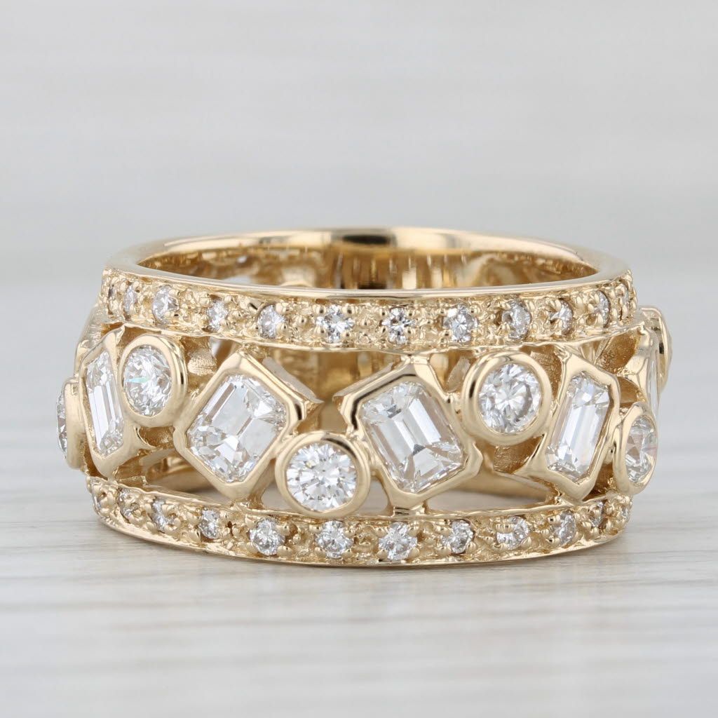 Sonia B 3.13ctw Diamond Abstract Ring 14k Yellow Gold Size 7.75 Wide Band