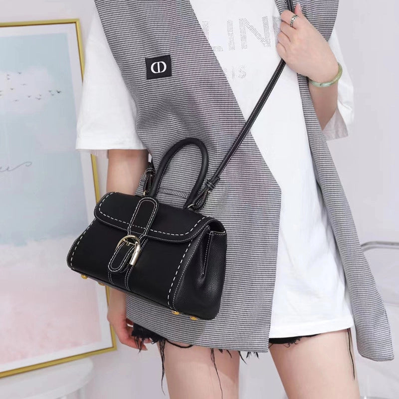 New Horseshoe Buckle Handbag Top Layer Litchi Grain Cowhide Fashionable One-Shoulder Portable Crossbody Casual Saddle Bag