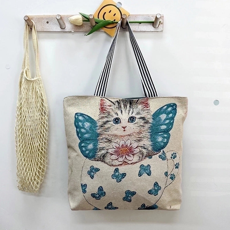 Women's Vintage Style Flower Canvas Shopping Bags