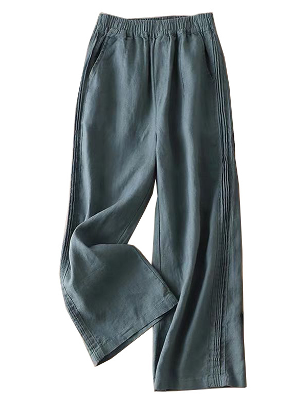 Ruffle Ramie Cotton Elasticity Loose Casual Wide-Leg Pants